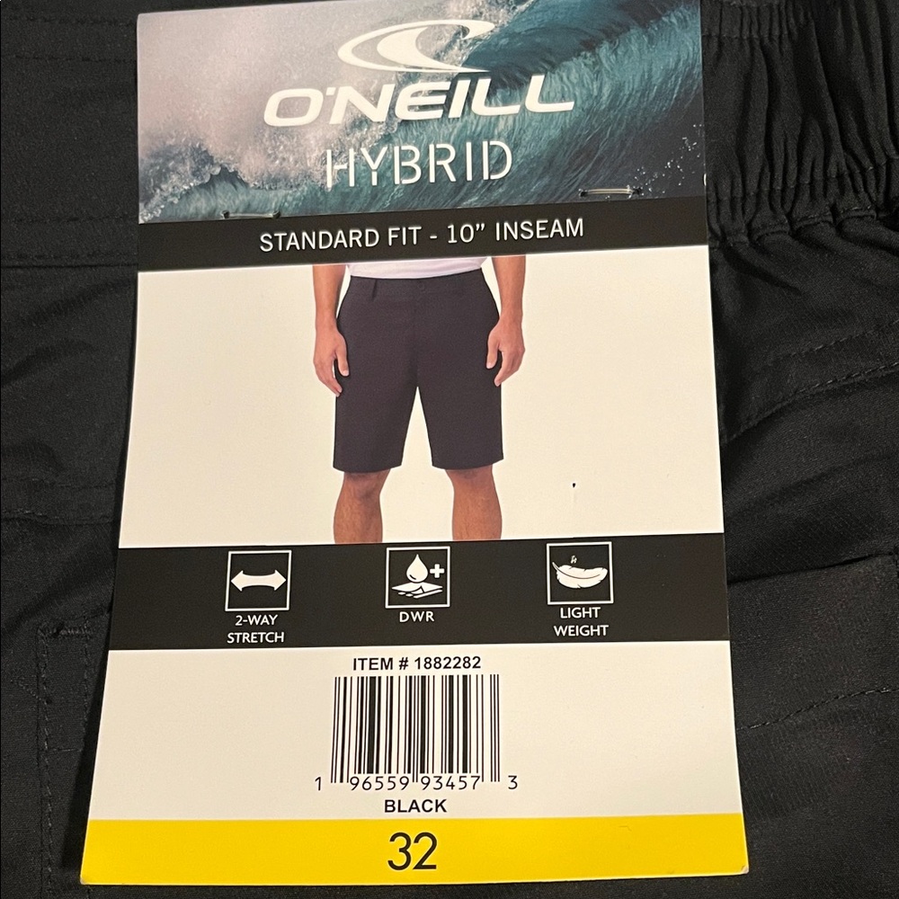 NWT O'Neill Men's Black Hybrid Shorts10 inches inseam Size 32